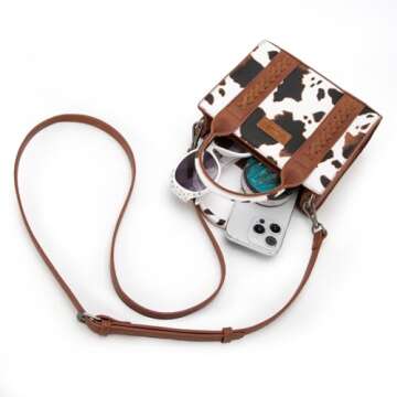 Wrangler Mini Tote Bag for Women Cow Print Western Crossbody Purse Top Handle Satchel Handbag WG133S-8120BR