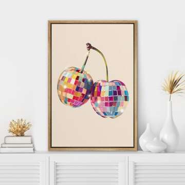 SIGNWIN Framed Canvas Print Wall Art Preppy Room Decor Vibrant Disco Cherries Decorative Multicolor ...