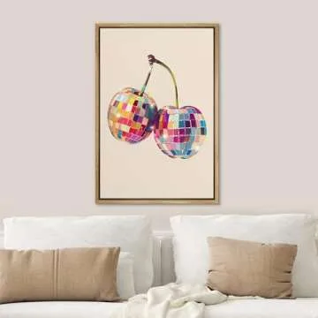 SIGNWIN Framed Canvas Print Wall Art Preppy Room Decor Vibrant Disco Cherries Decorative Multicolor Colorful Rustic for Living Room, Bedroom, Office - 24"x36" Natural