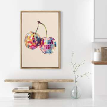 SIGNWIN Framed Canvas Print Wall Art Preppy Room Decor Vibrant Disco Cherries Decorative Multicolor Colorful Rustic for Living Room, Bedroom, Office - 24"x36" Natural