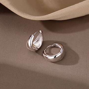 SLUYNZ 925 Sterling Silver Waterdrop Hoop Earrings for Women Teen Girls Teardrop Hoop Earrings Gold Chunky Hoop Earrings Half Hoop Earrings (A/Silver)