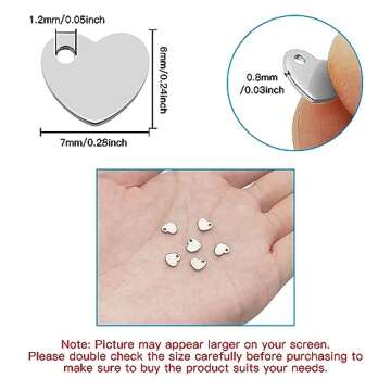 Ximalun 200 Pcs Stainless Steel Blank Heart Pendants Tiny Stamping Tag Flat Love Heart Small Dainty Pendants Metal Polished Love Heart Pendants for Bracelet Necklace Jewelry DIY Craft Making(Silver)