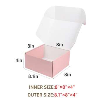 DERZIFUN 30 Pack 8x8x4 Inch Corrugated Shipping Boxes, Pink Shipping Mailing Boxes for Packaging, Re...