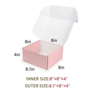 DERZIFUN 30 Pack 8x8x4 Inch Corrugated Shipping Boxes, Pink Shipping Mailing Boxes for Packaging, Re...