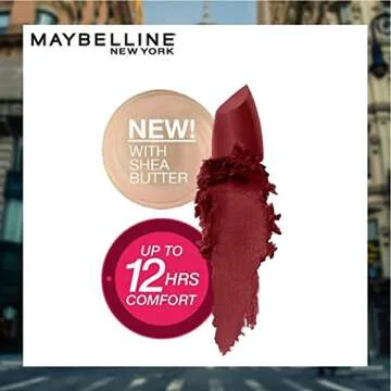 Maybelline Color Sensational Lipstick, Lip Makeup, Matte Finish, Hydrating Lipstick, Nude, Pink, Red, Plum Lip Color, Burgundy Blush, 1 Count