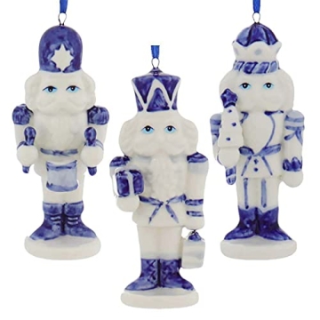 Porcelain Delft Blue Nutcracker Ornaments, 3 Assorted for Christmas