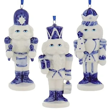 Porcelain Delft Blue Nutcracker Ornaments, 3 Assorted for Christmas