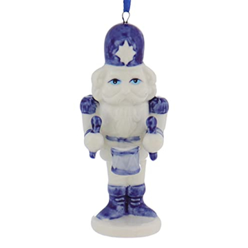 Porcelain Delft Blue Nutcracker Ornaments, 3 Assorted for Christmas