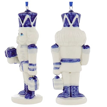 Porcelain Delft Blue Nutcracker Ornaments, 3 Assorted for Christmas