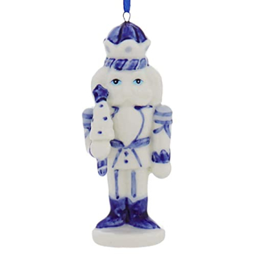 Porcelain Delft Blue Nutcracker Ornaments, 3 Assorted for Christmas