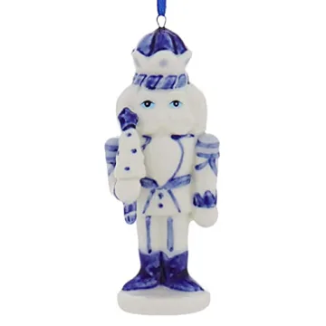 Porcelain Delft Blue Nutcracker Ornaments, 3 Assorted for Christmas