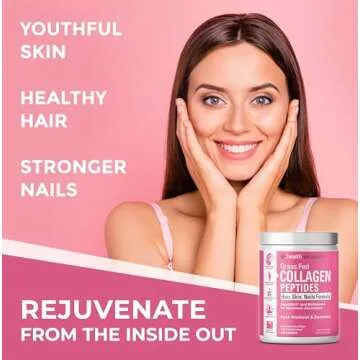 Hydrolyzed Collagen Peptides Powder - Skin, Hair, Nails & Joint Support, Grass-Fed Collagen Enhanced...