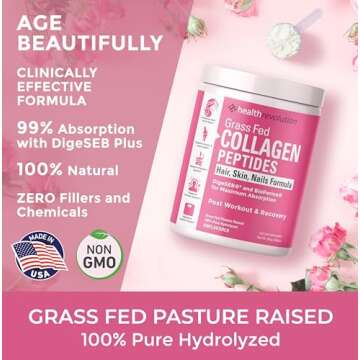 Hydrolyzed Collagen Peptides Powder - Skin, Hair, Nails & Joint Support, Grass-Fed Collagen Enhanced with Probiotics, Digestive Enzymes, Types I & III - Non-GMO, Gluten-Free, Unflavored, 35 Servings