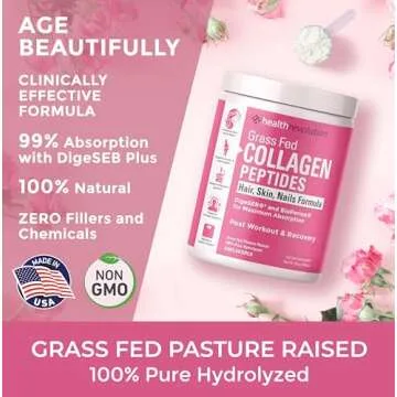 Hydrolyzed Collagen Peptides Powder - Skin, Hair, Nails & Joint Support, Grass-Fed Collagen Enhanced with Probiotics, Digestive Enzymes, Types I & III - Non-GMO, Gluten-Free, Unflavored, 35 Servings