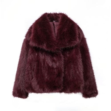 Mtsebmves Women's Cropped Faux Fur Jacket Long Sleeve Button Warm Winter Coats Shaggy Furry Outerwea...