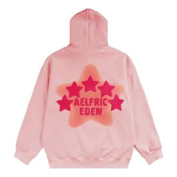 Aelfric Eden Womens Graphic Hoodies Pink Star Print Hoodie Unisex Oversized Hoodies Long Sleeve Pock...
