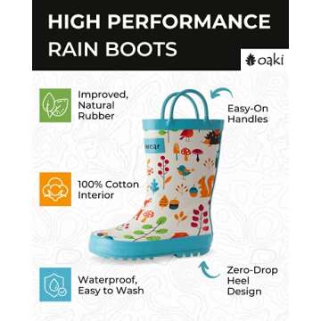 OAKI Toddler Rain Boots - Perfect Kids Rain Boots for Any Weather - Durable Rubber Baby Rain Boots K...