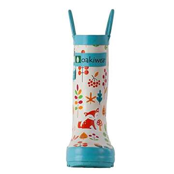 OAKI Toddler Rain Boots - Perfect Kids Rain Boots for Any Weather - Durable Rubber Baby Rain Boots Keep Little Feet Dry, Lightweight Waterproof with Easy-on Handle, Forest Animals, 4 Big Kid
