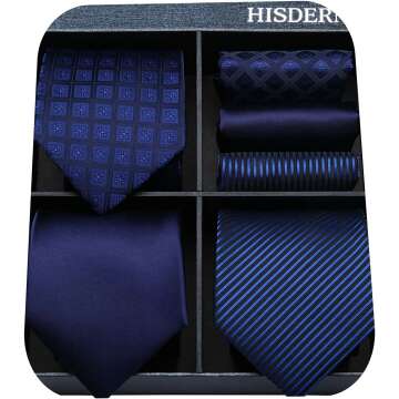 Men's Tie Set Collection - 3 Formal Neckties & Pocket Square Gift Box