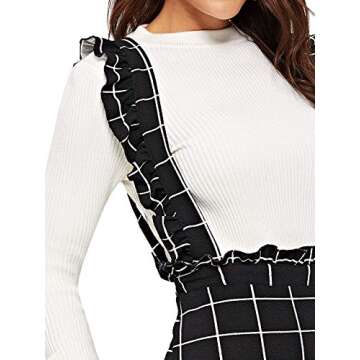 SheIn Women's Plaid Ruffle Trim Suspender Skirt Dress