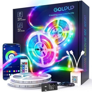 GUPUP LED Strip Lights 100ft - Color Changing RGB, Bluetooth App Control, Sync with Music