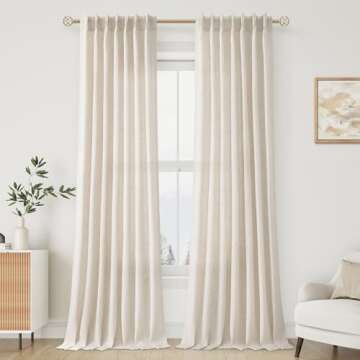 102 Inch Long Curtains Pinch Pleat Linen Curtains for Living Room 2 Panels Set Natural Cream Semi Sh...