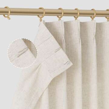 102 Inch Long Curtains Pinch Pleat Linen Curtains for Living Room 2 Panels Set Natural Cream Semi Sheer Light Filtering Boho Neutral 102 Inch Pleated Curtain with Hooks Floor Ceiling Bedroom Window