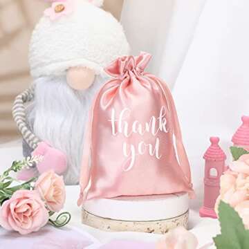 50 Pcs Thank You Satin Gift Bags 4 x 6 Inch Drawstring Jewelry Pouches Candy Bags for Wedding Bridal Shower Baby Shower Favor Bags Drawstring Bags for Birthday Holiday Decoration (Rose Gold)