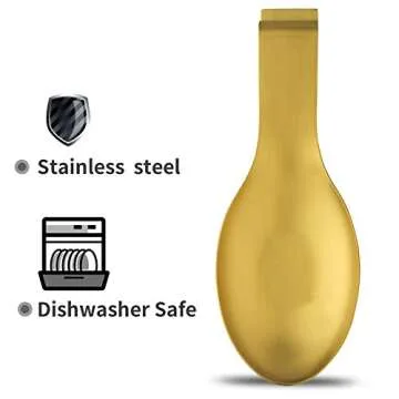 BETTWILLGold Spoon Rest for Kitchen Counter, Stainless Steel Spoon Holder for Stove Top, Spatula Ladle Spoon Utensils Holder, Gold Kitchen Accessories, Gold Cooking Utensiles.