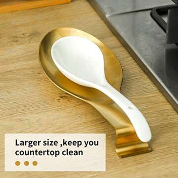 BETTWILLGold Spoon Rest for Kitchen Counter, Stainless Steel Spoon Holder for Stove Top, Spatula Ladle Spoon Utensils Holder, Gold Kitchen Accessories, Gold Cooking Utensiles.