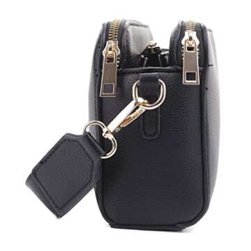 EVVE Crossbody Bags for Women Trendy Triple Zip Small Crossbody Camera Bag Purse with Wide Guitar Strap | Black
