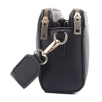 EVVE Crossbody Bags for Women Trendy Triple Zip Small Crossbody Camera Bag Purse with Wide Guitar Strap | Black