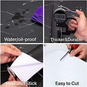 practicalWs 23.6''×118'' Marble Contact Paper Black/White Peel and Stick Wallpaper Thicken Self Adh...