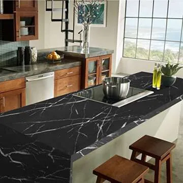 practicalWs 23.6''×118'' Marble Contact Paper Black/White Peel and Stick Wallpaper Thicken Self Adhesive Black Wallpaper for Countertops Cabinets Decorative Easy to Remove