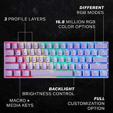 HK GAMING GK61 Mechanical Gaming Keyboard - 61 Keys Multi Color RGB Illuminated LED Backlit Wired Pr...