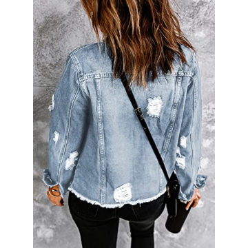 EVALESS Women's Vintage Ripped Denim Jacket Fall 2024