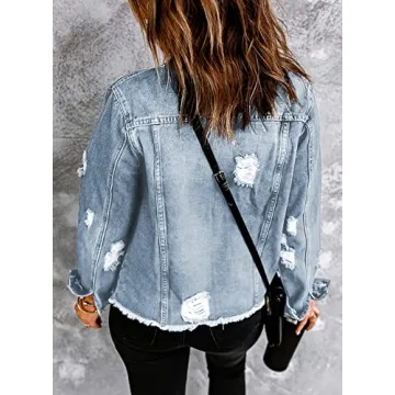 EVALESS Women's Vintage Ripped Denim Jacket Fall 2024