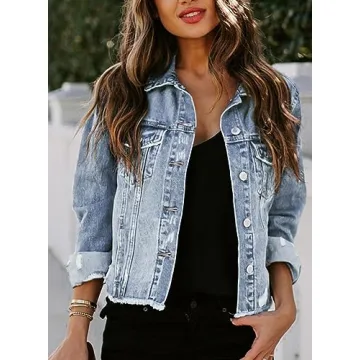 EVALESS Women's Vintage Ripped Denim Jacket Fall 2024