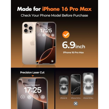 UNBREAKcable for iPhone 16 Pro Max Screen Protector 4+2 Pack [9H+ Military-Grade Shatterproof] [Effo...