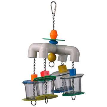 Super Bird Creations SB634 4 Way Forager Bird Toy with Clear Acrylic Cups, Medium to Large Bird Size, 12” x 7” x 7”