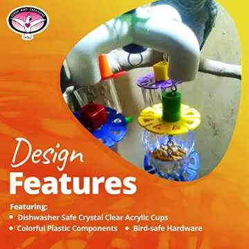 Super Bird Creations SB634 4 Way Forager Bird Toy with Clear Acrylic Cups, Medium to Large Bird Size, 12” x 7” x 7”