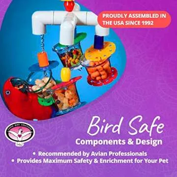 Super Bird Creations SB634 4 Way Forager Bird Toy with Clear Acrylic Cups, Medium to Large Bird Size, 12” x 7” x 7”