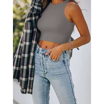 REORIA Women's Sexy Sleeveless High Neck Racerback Cropped Tank Tops Cute Teen Girls Halter Neck Cro...