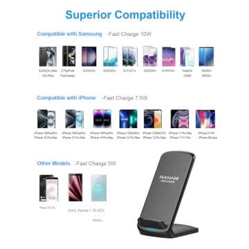 NANAMI Upgraded Fast Wireless Charger, Qi-Certified Wireless Charging Stand Compatible with Samsung ...