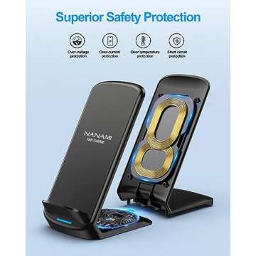 NANAMI Upgraded Fast Wireless Charger, Qi-Certified Wireless Charging Stand Compatible with Samsung Galaxy S24/S23/S22/S21/S20 & Qi Phone Charger for iPhone 16/16 Plus/16 Pro/16 Pro Max/15/14/13/12