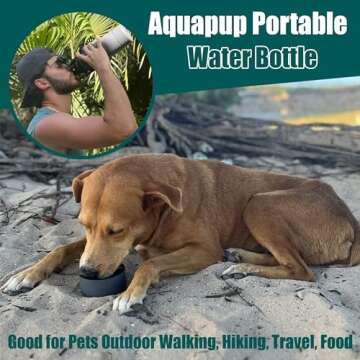 Aquapup Portable Dog Water Bottle & Bowl- Stainless Steel, Scratch Resistant, Detachable Storage, 32...