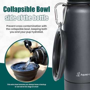 Aquapup Portable Dog Water Bottle & Bowl- Stainless Steel, Scratch Resistant, Detachable Storage, 32 oz, Leak Proof, Double Vacuum Insulation- Good for Pets Outdoor Walking, Hiking, Travel, Food