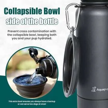 Aquapup Portable Dog Water Bottle & Bowl- Stainless Steel, Scratch Resistant, Detachable Storage, 32 oz, Leak Proof, Double Vacuum Insulation- Good for Pets Outdoor Walking, Hiking, Travel, Food