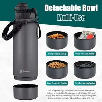 Aquapup Portable Dog Water Bottle & Bowl- Stainless Steel, Scratch Resistant, Detachable Storage, 32 oz, Leak Proof, Double Vacuum Insulation- Good for Pets Outdoor Walking, Hiking, Travel, Food