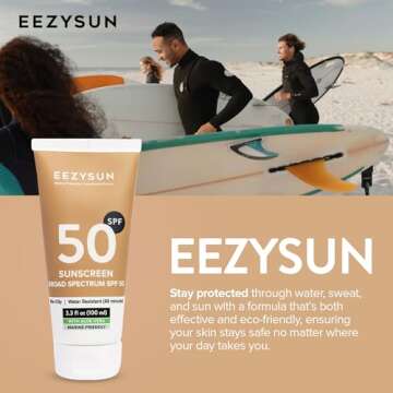 EEZYSUN Mineral SPF 50 Sunscreen | Infused with Aloe Vera | Vegan and Cruelty-Free | Hawaii 104 Reef Act Compliant | Broad Spectrum with UVA/UVB Protection | Natural & Non-Oily | 3.3 FL OZ